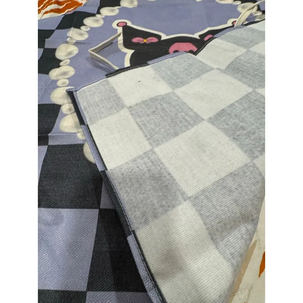 Sanrio Kuromi black and purple checkered apron with pearl necklace graphic
